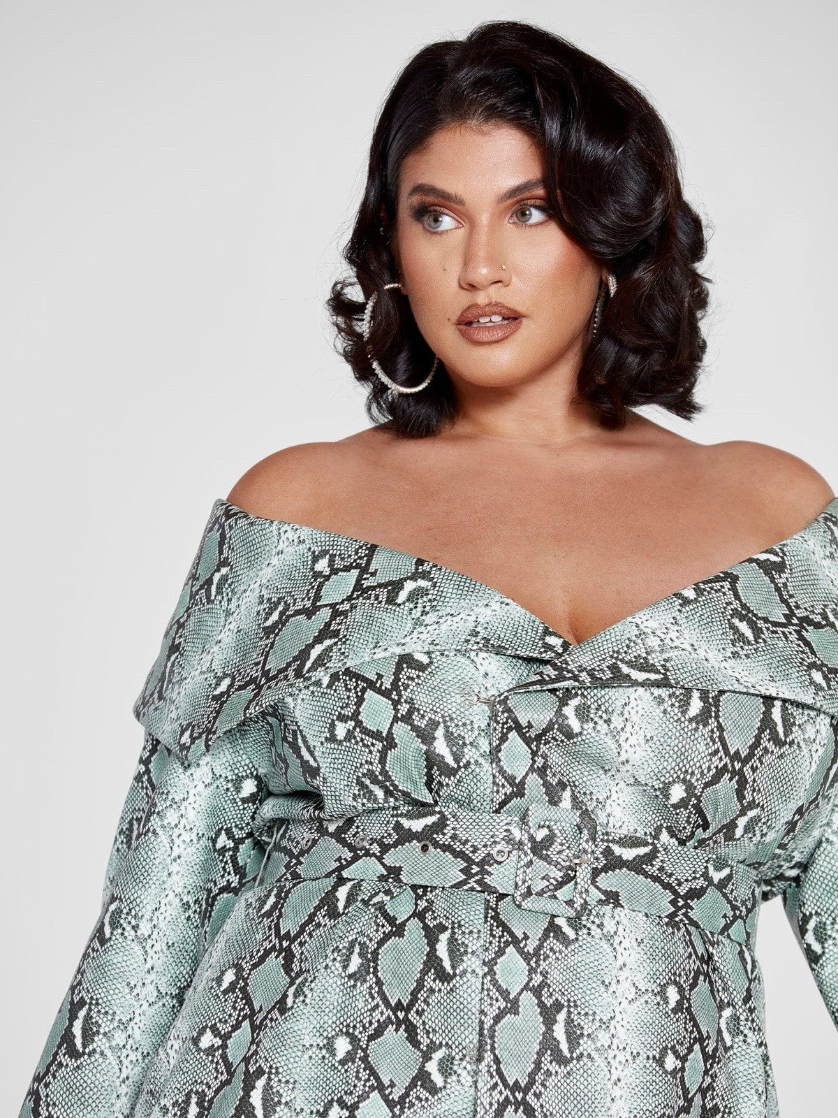 4X Off The Shoulder Snake Print Wrap Dress Patrick Starrr X FTF Mint Green Sexy
