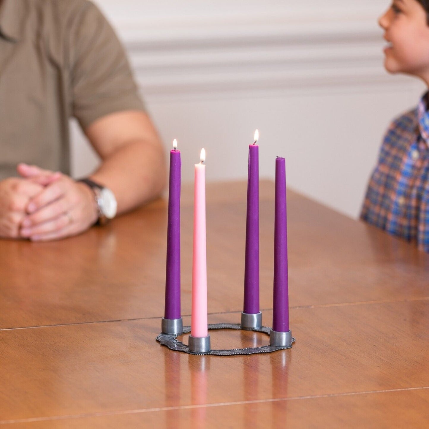 Four Weeks of Advent Classic Pewter Wreath Set Catholic Christmas Candleholder