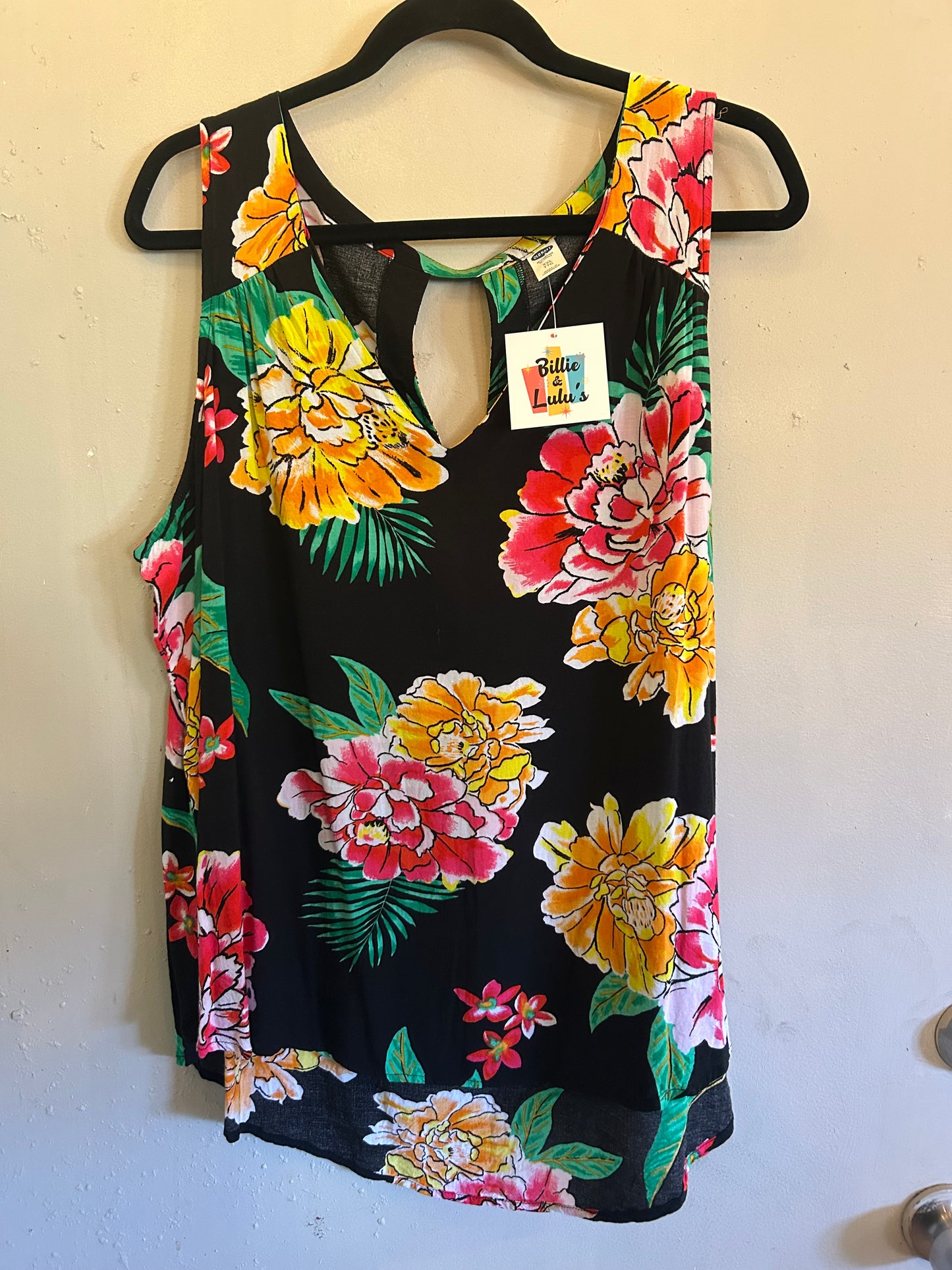 Old Navy Black Floral Sleeveless Shirt