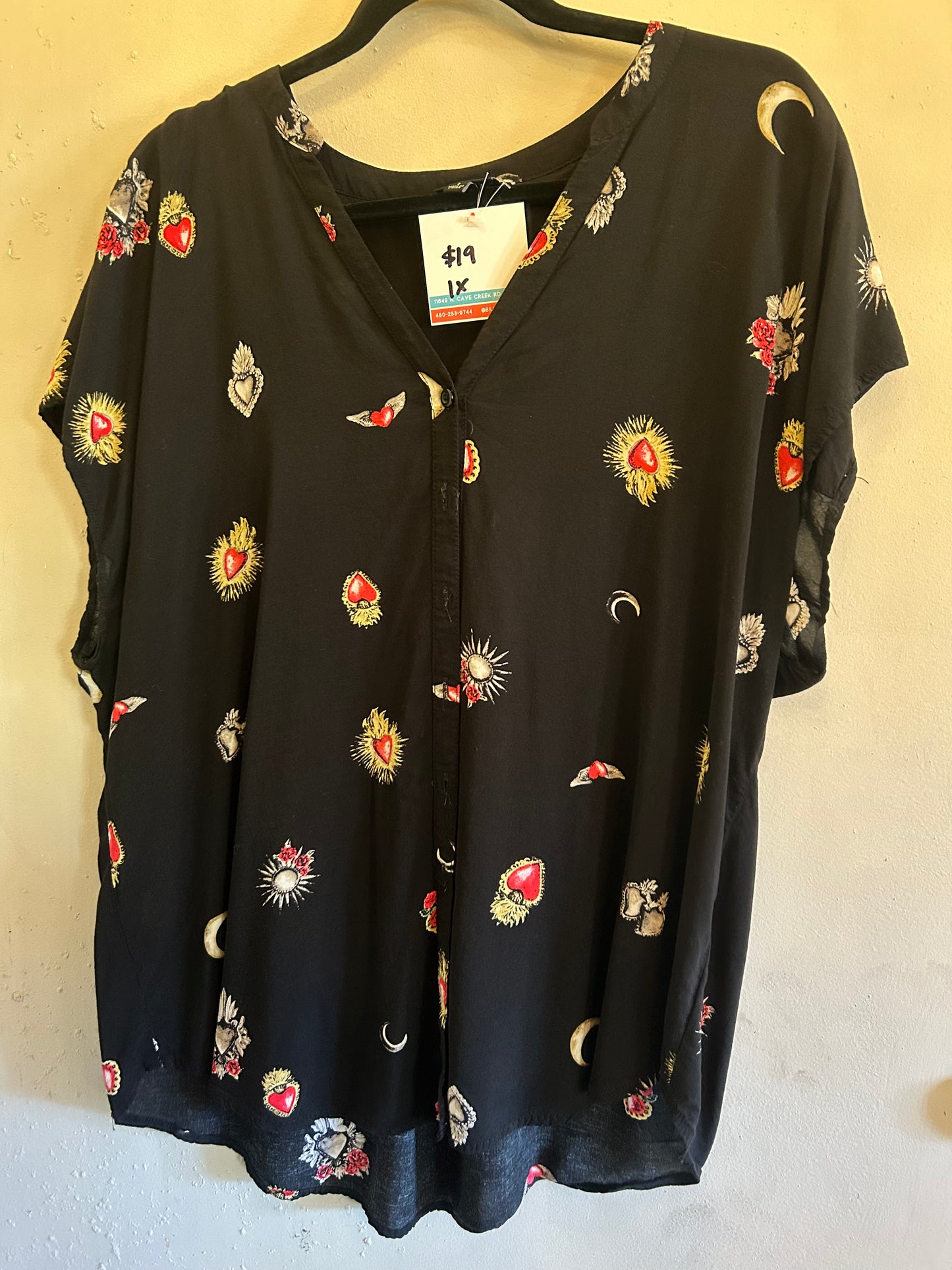 Torrid Black button down heart pattern