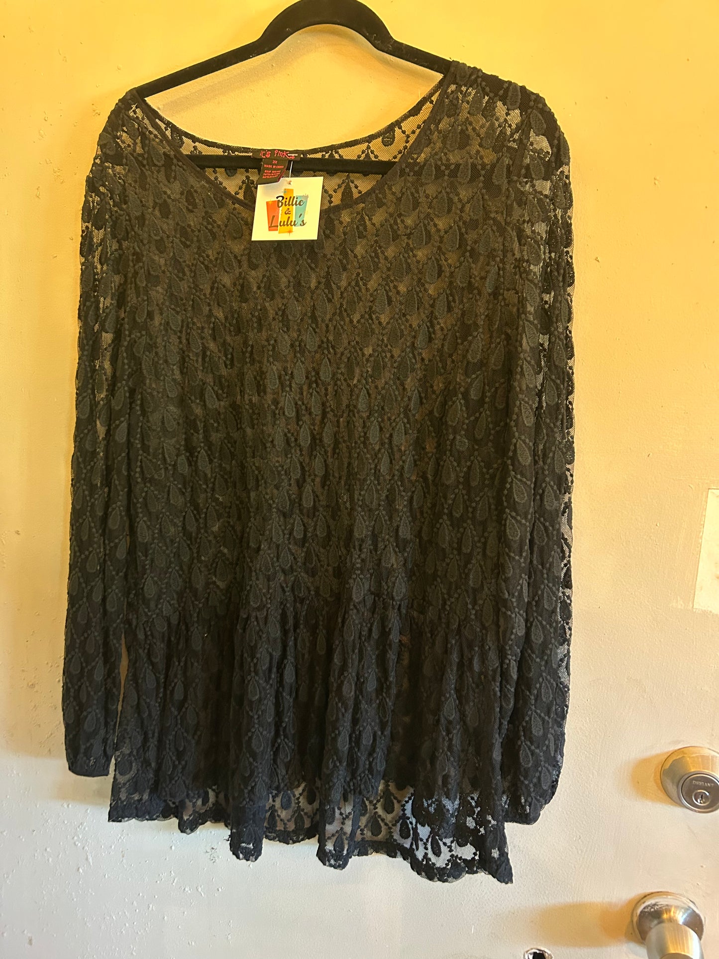 It's PinkBlack long sleeve lace top
