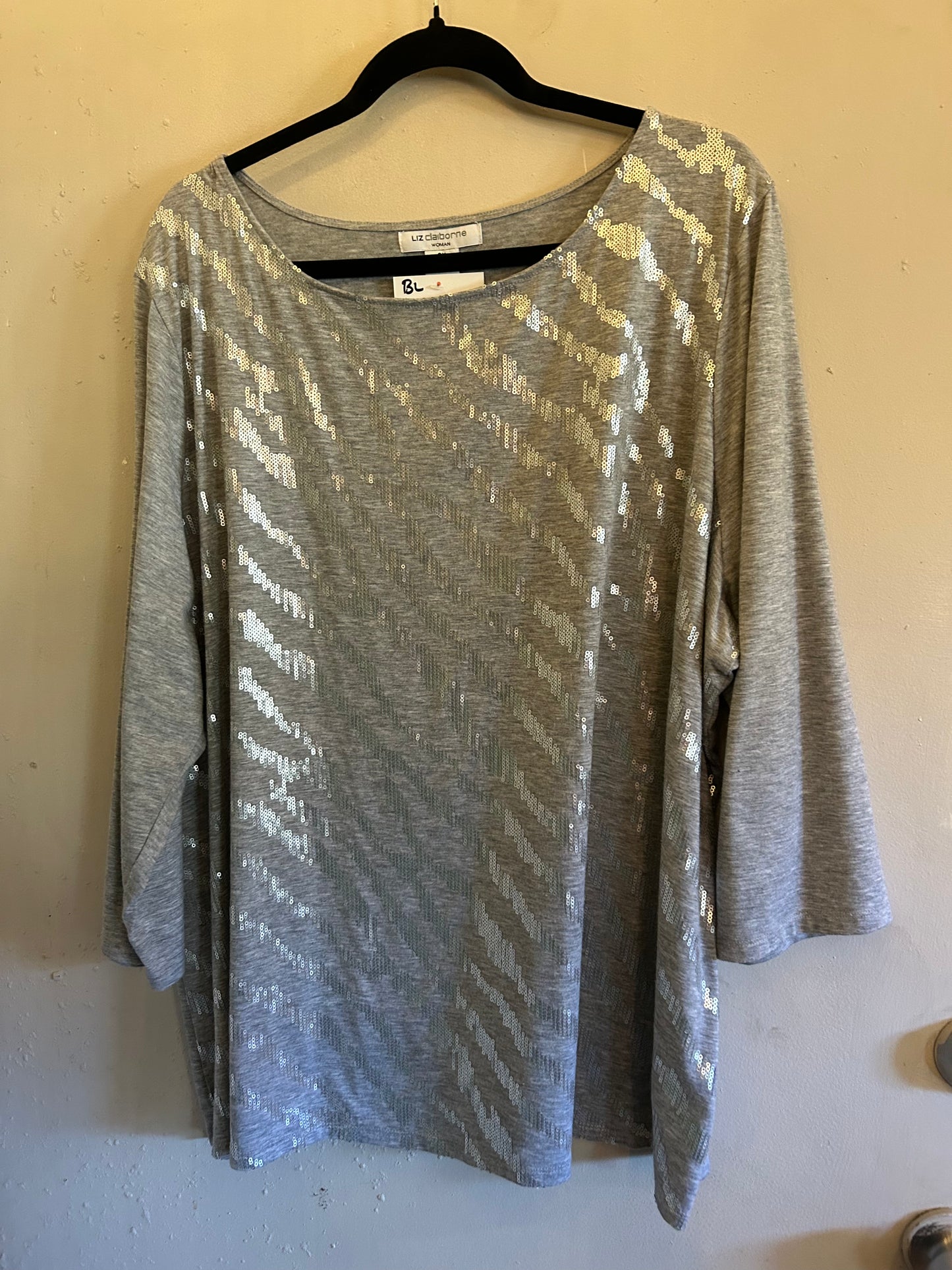 Liz Claiborne Grey sequin 3/4 sleeves