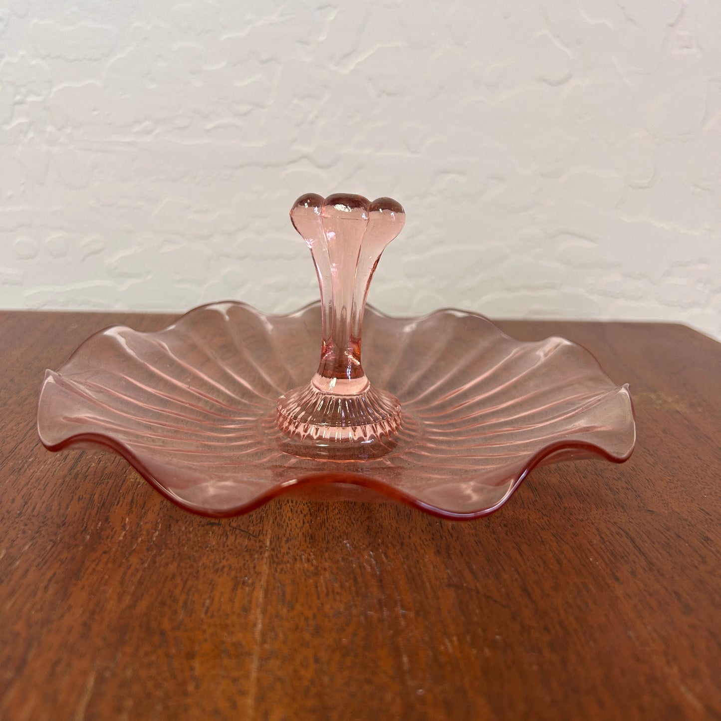 Vintage Pink Depression Glass Center Handled Candy Dish