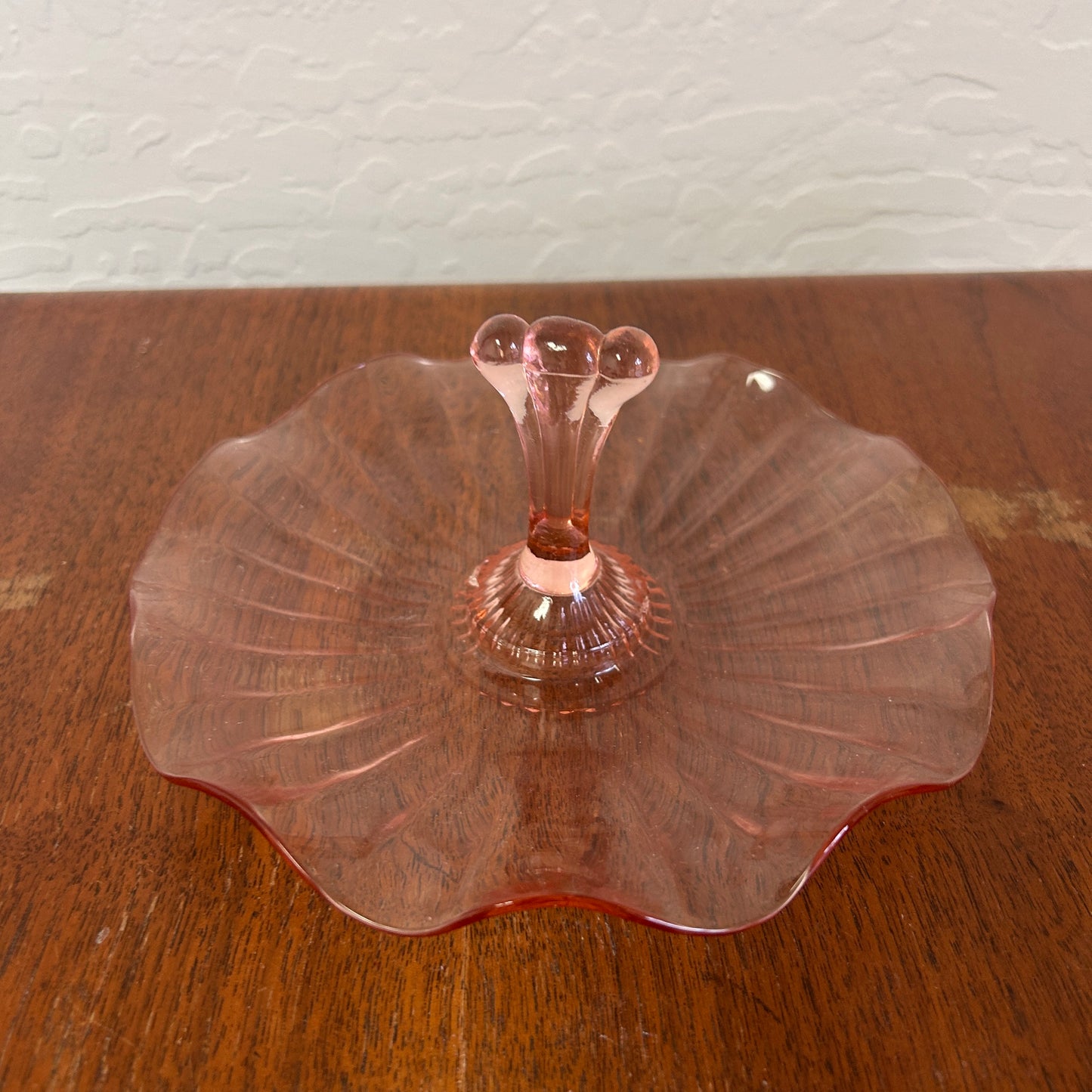 Vintage Pink Depression Glass Center Handled Candy Dish