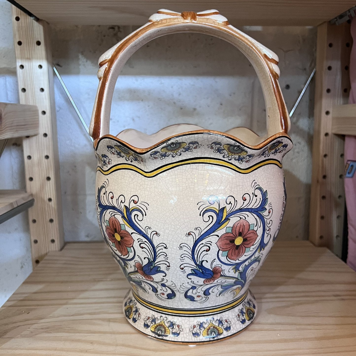 Vintage Unique Porcelain Vase Basket Traditional Farmhouse French Country Decor