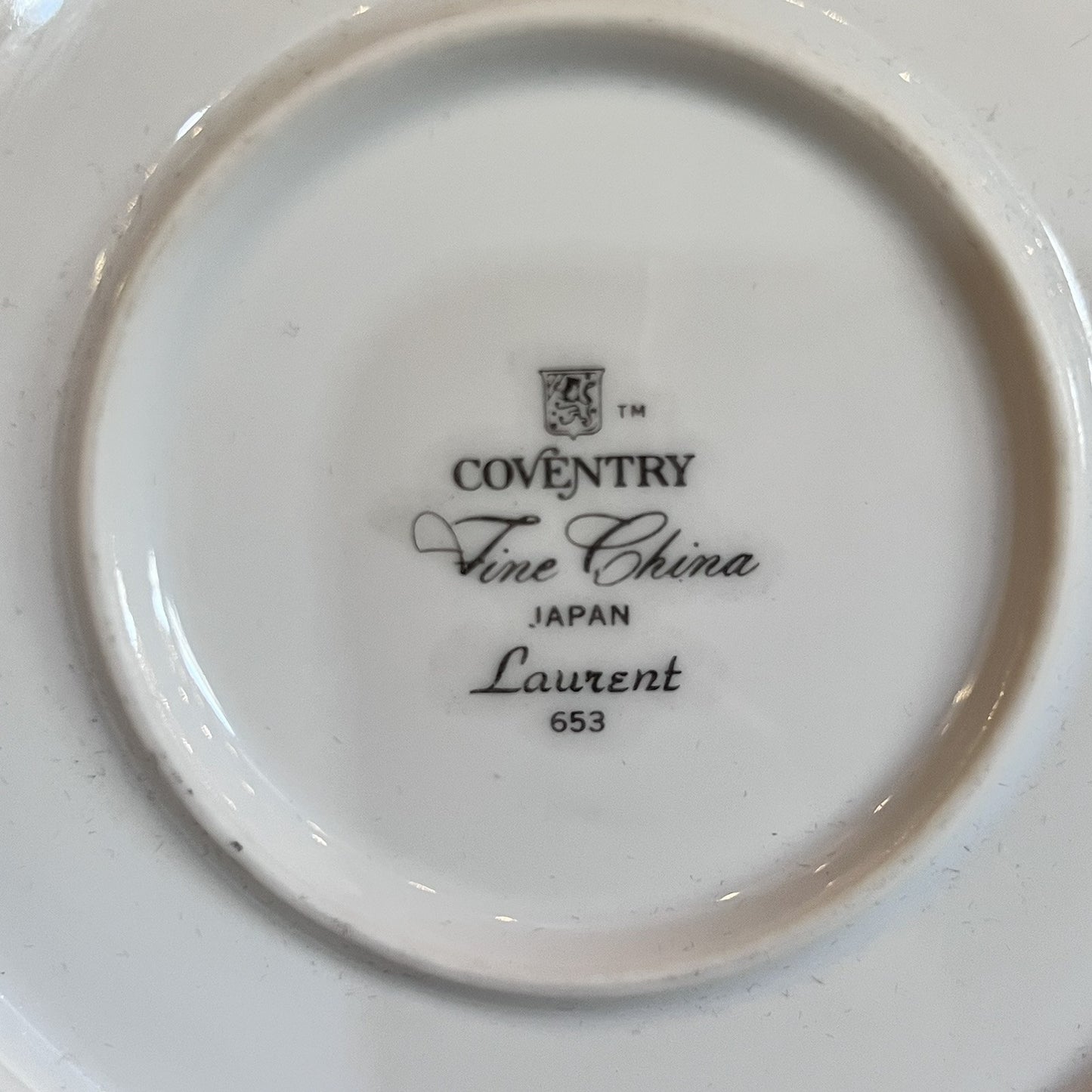 Coventry Fine China “Laurent” 653 Gravy Bowl Attached Plate Black Gold Accent