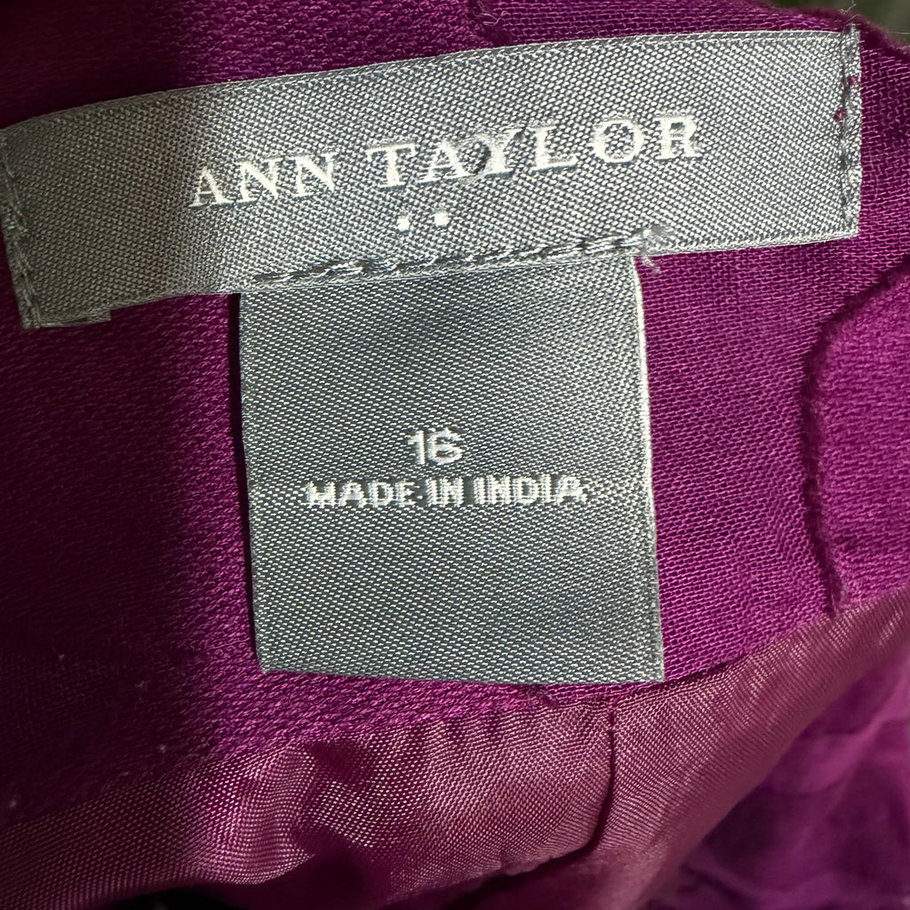 Ann Taylor Purple Patterned Pleated Midi Skirt