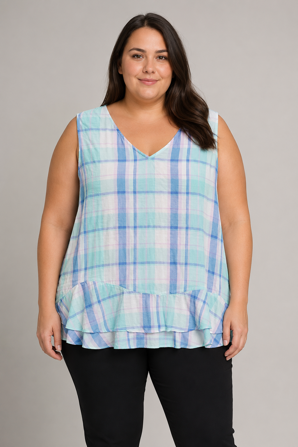 ana Blue Pink Striped Sleeveless Top