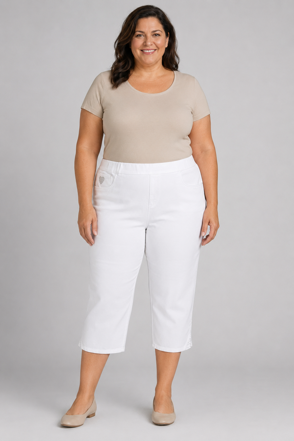 Quacker Factory Dream Jeans White Elastic Waist Short Pants