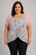 Westport Woman Pink Hankercheif Short Sleeve Top