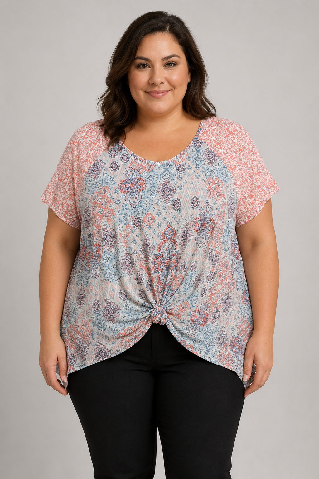 Westport Woman Pink Hankercheif Short Sleeve Top