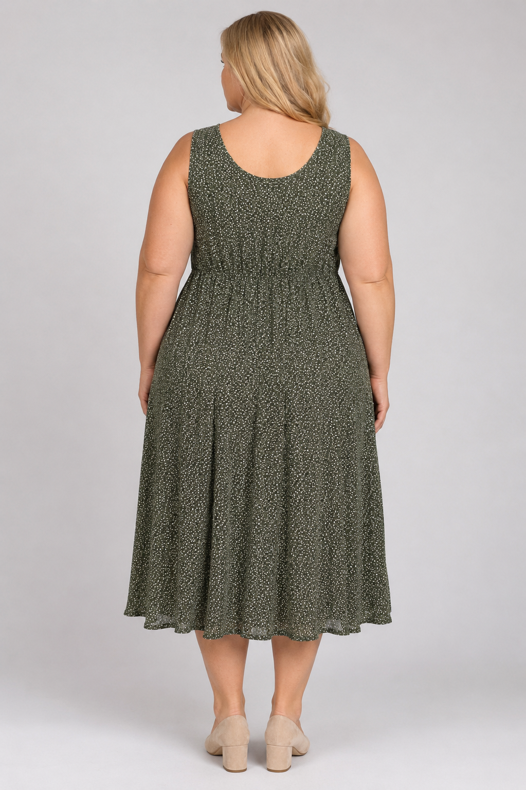 Amazon Essentials Green White Black Speckled Sleeveless Cross Front Mini Dress