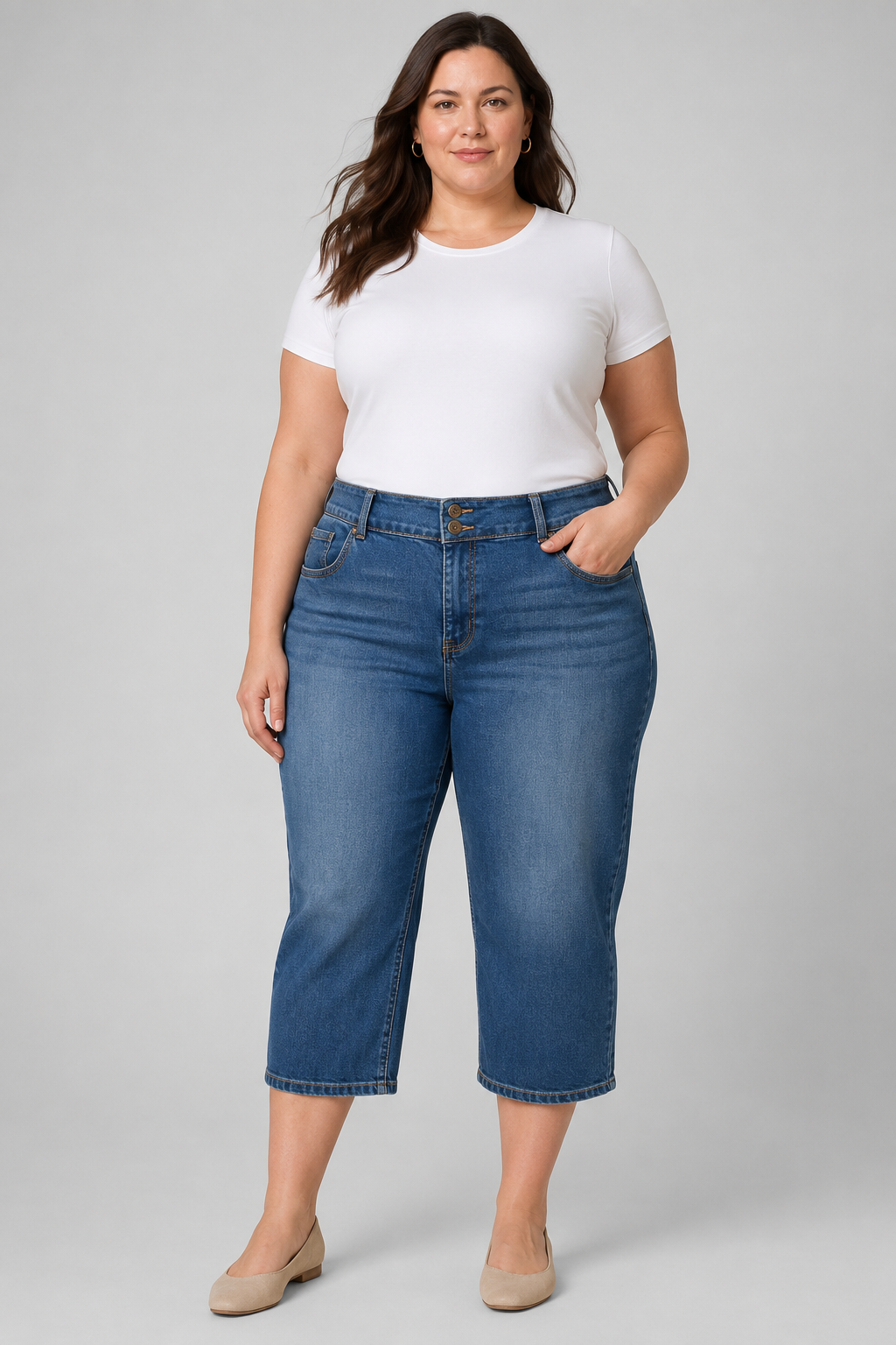 Telepatia Dark Wash Double Button Capri Jeans