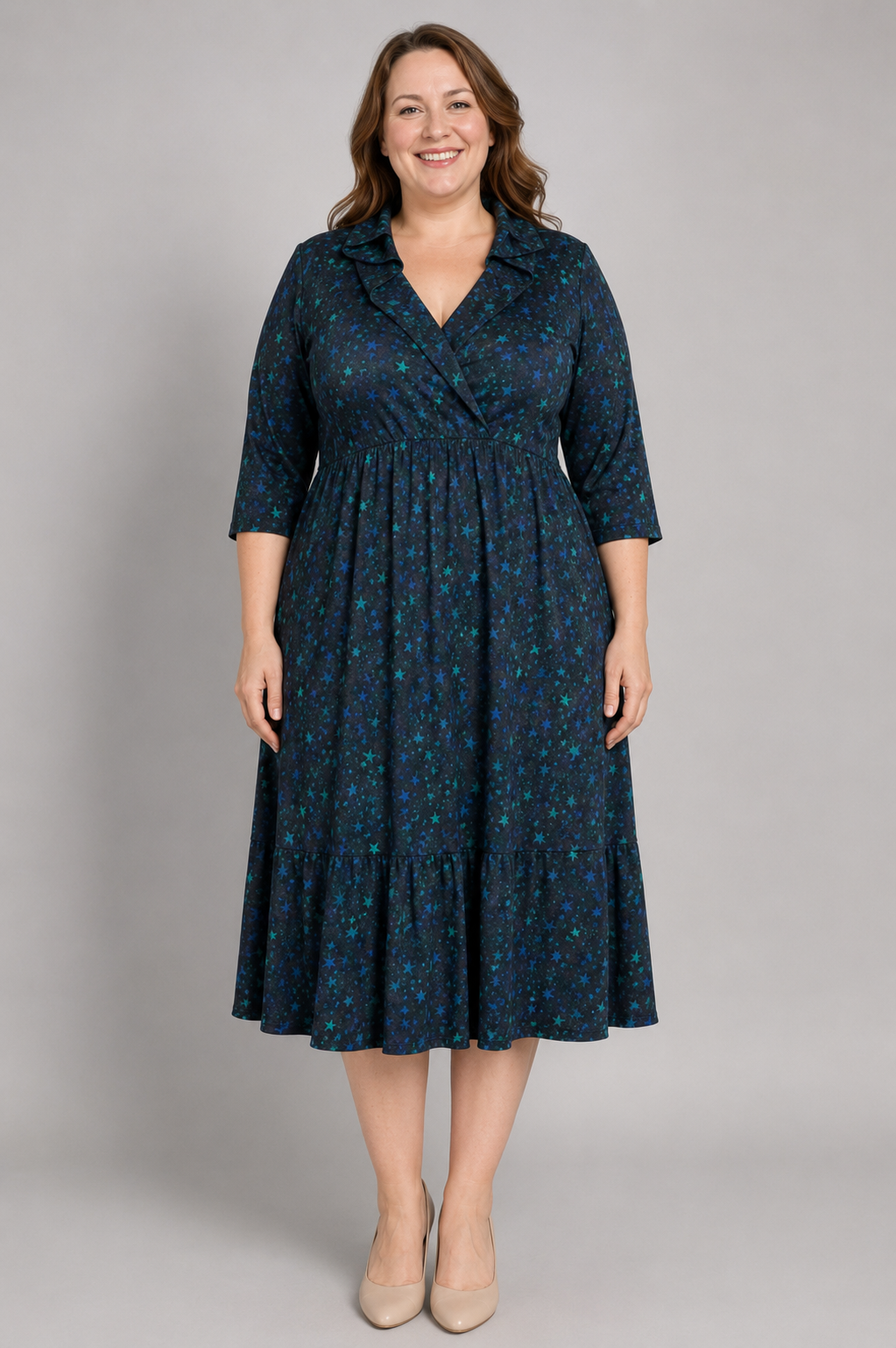 Torrid Black Green Stars Cross V-neck Long Dress
