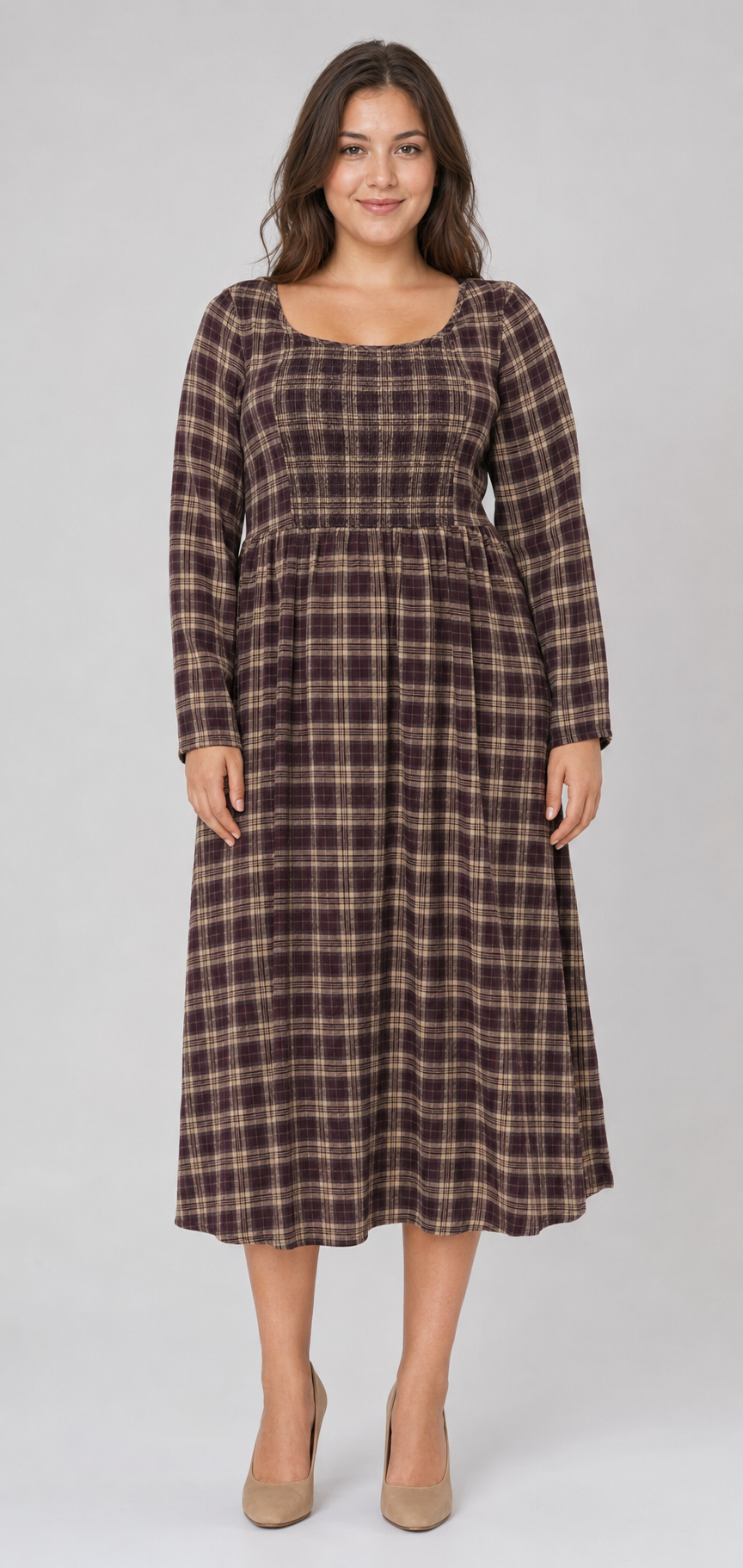 Bloomchic NWT Tan Plaid Pattern Sleeveless Long Dress