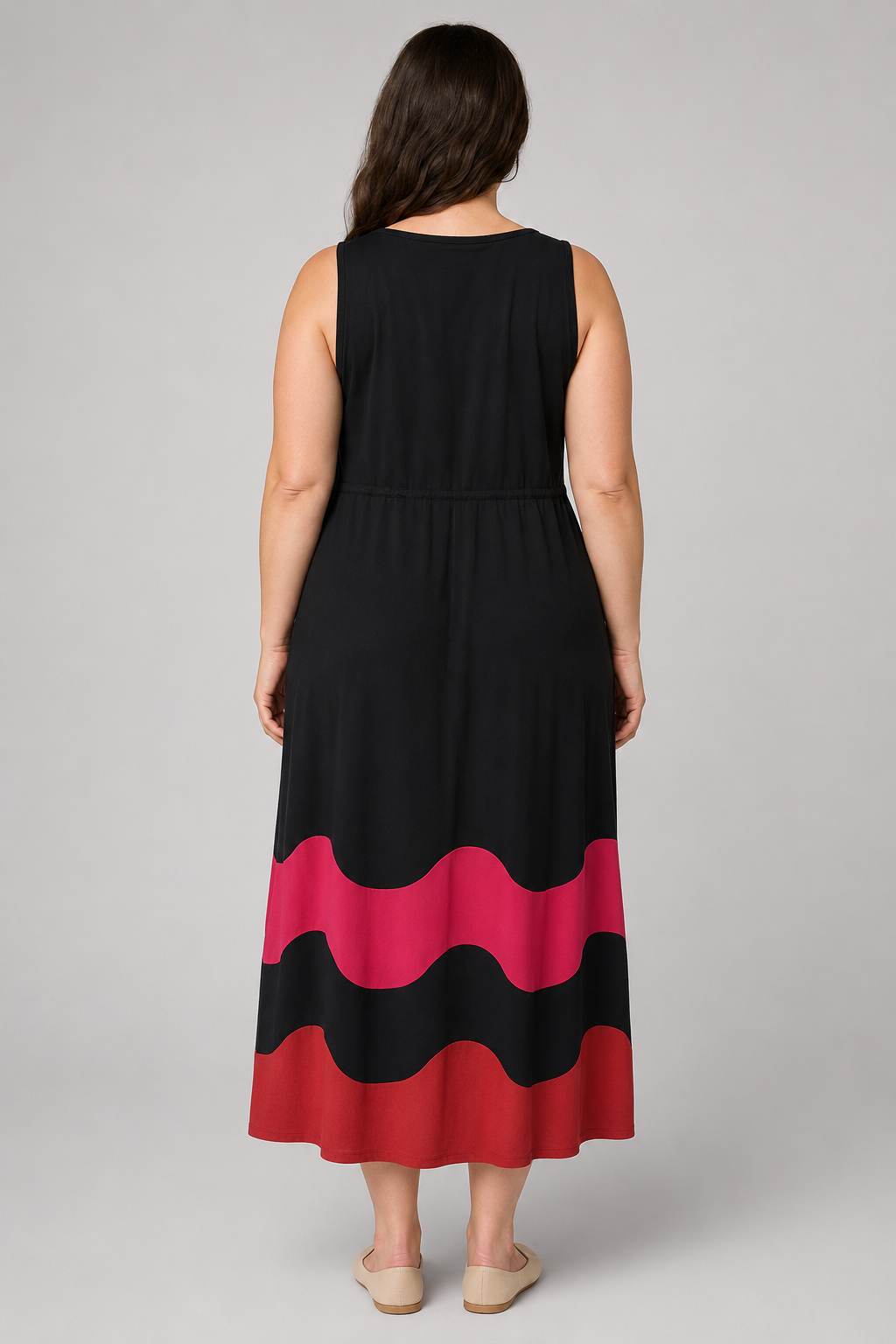 Catherines Black/Red Stripped V Cross Front Dress