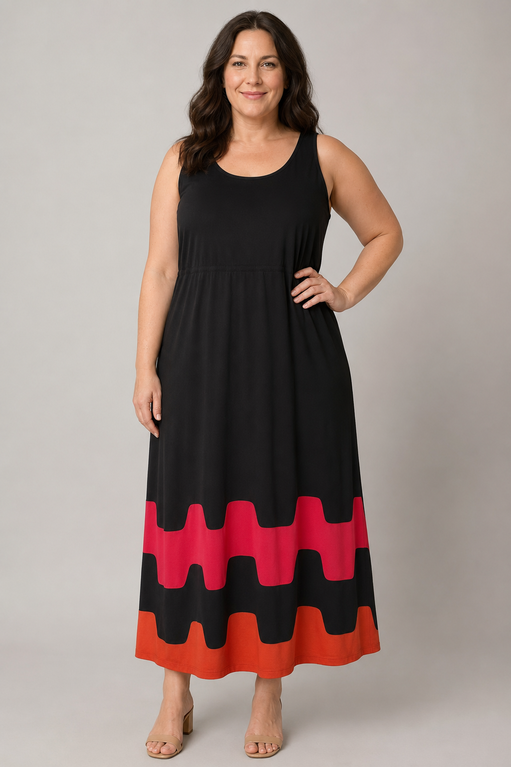 Catherines Black/Red Stripped V Cross Front Dress