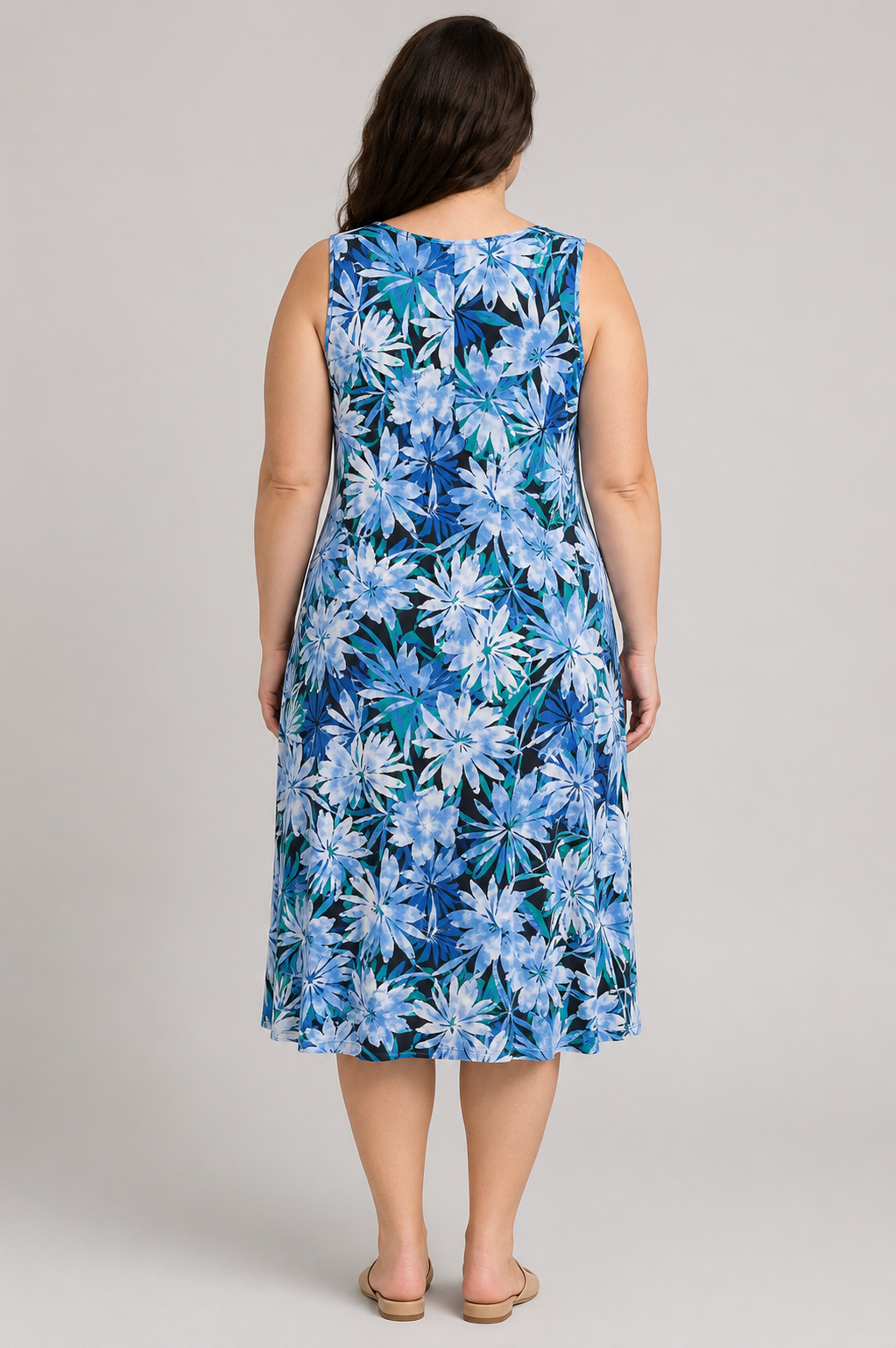 Catherines Blue Hawaiian Style Bunch Front Dress