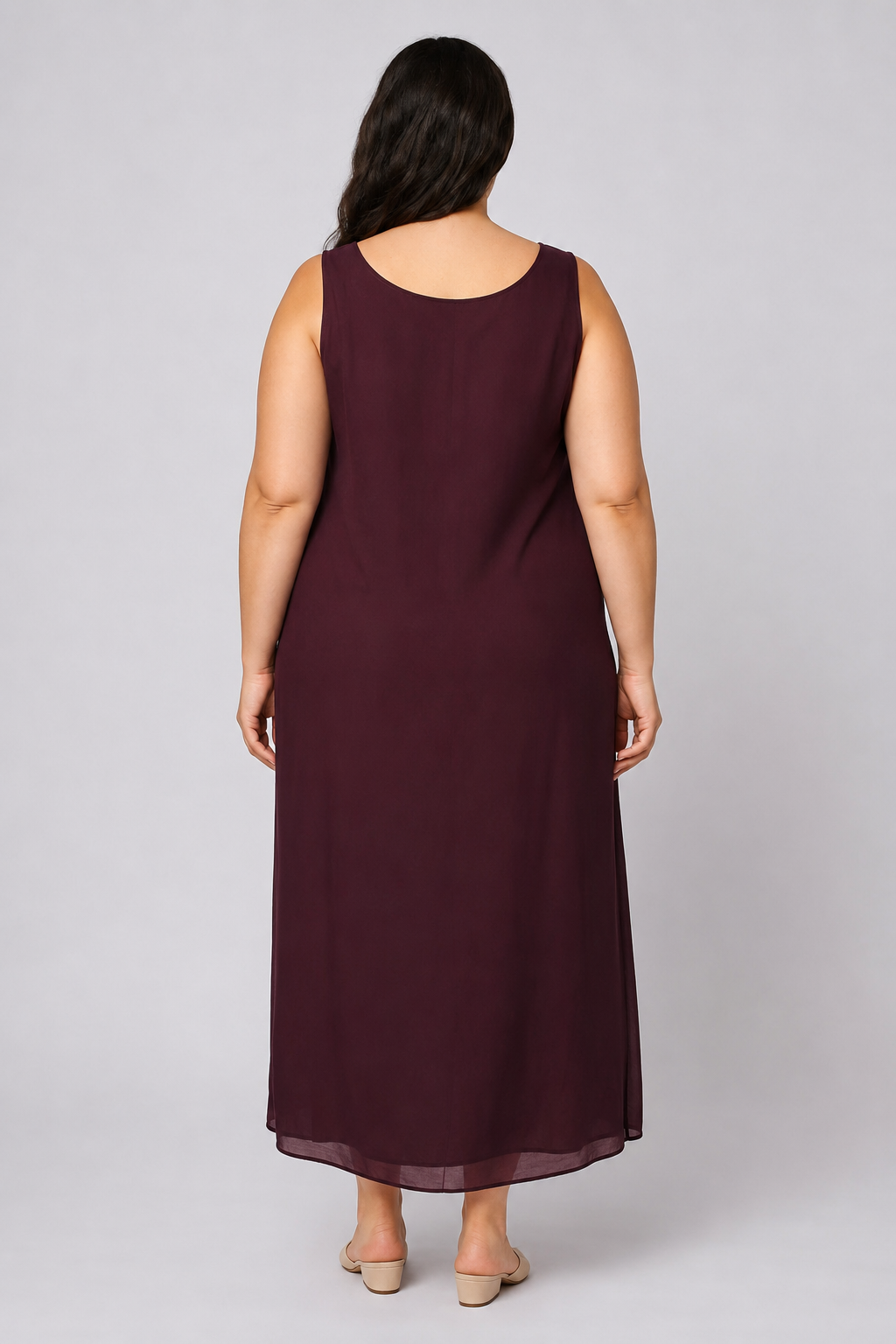 Maggie McNauchton NWT Deep Burgundy Floral Pattern Long Sleeveless Dress