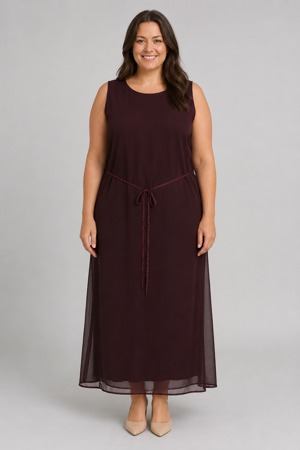 Maggie McNauchton NWT Deep Burgundy Floral Pattern Long Sleeveless Dress
