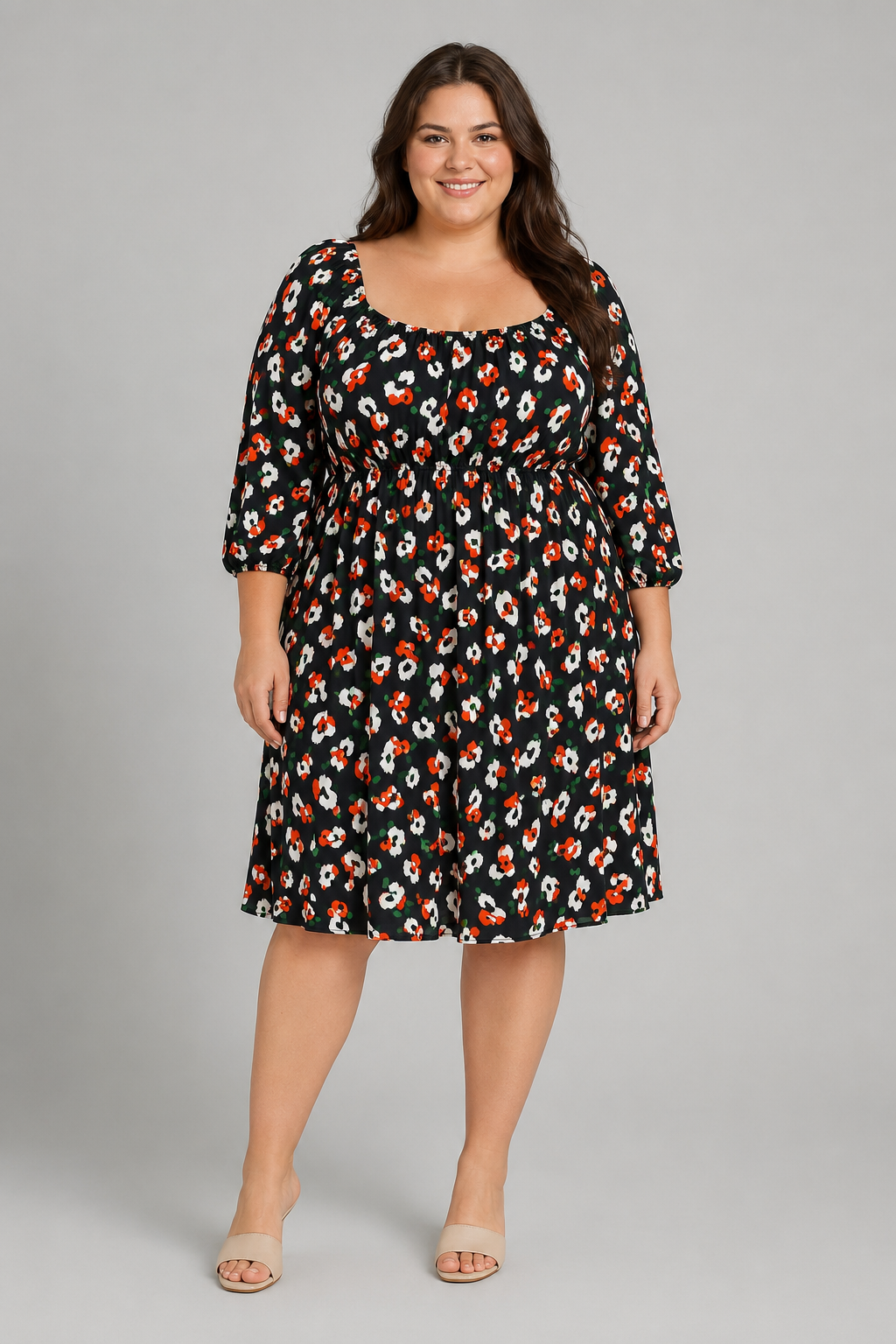 Bloomchic Black Slot Pattern Mid Lengh Dress