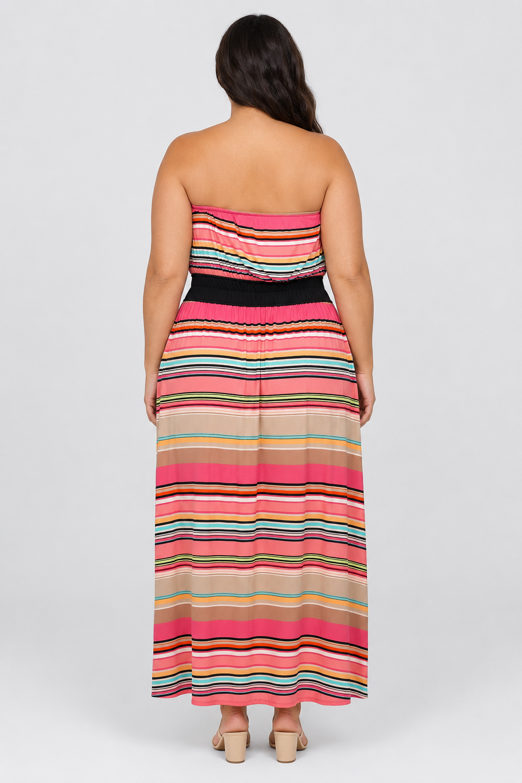 Lane Bryant Pink Striped Tube Top Style Long Dress w/Pockets