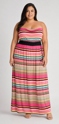 Lane Bryant Pink Striped Tube Top Style Long Dress w/Pockets