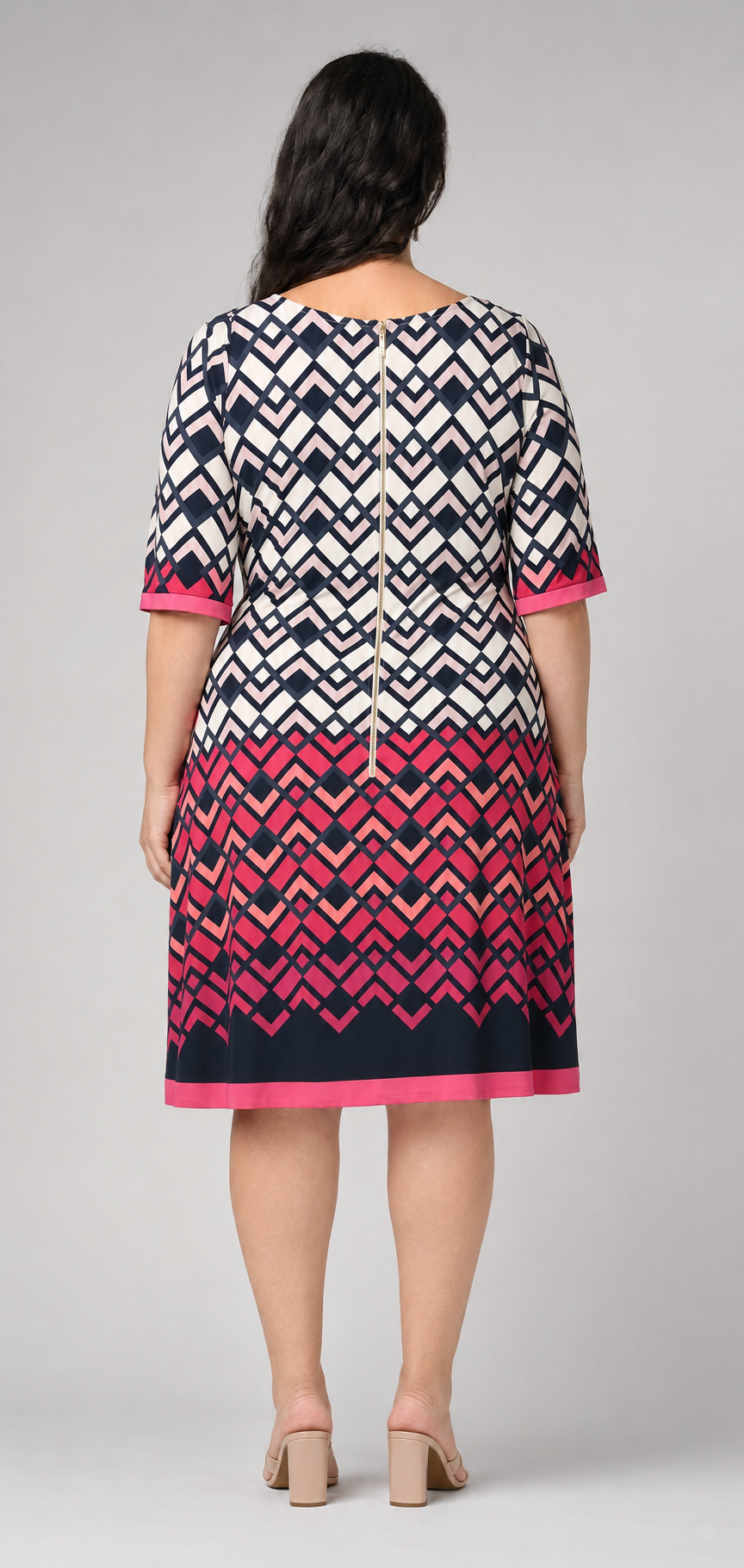 Eliza J NWT Black/White/Pink Zipper Back Midi Dress