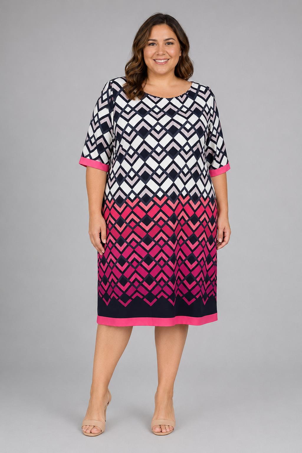 Eliza J NWT Black/White/Pink Zipper Back Midi Dress