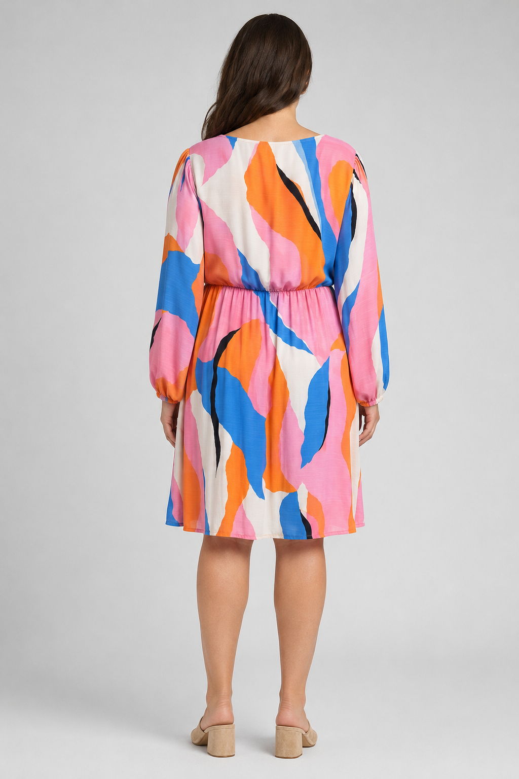 Ava & Viv Multicolor Patterned Cross Front Long Sleeve Midi Dress