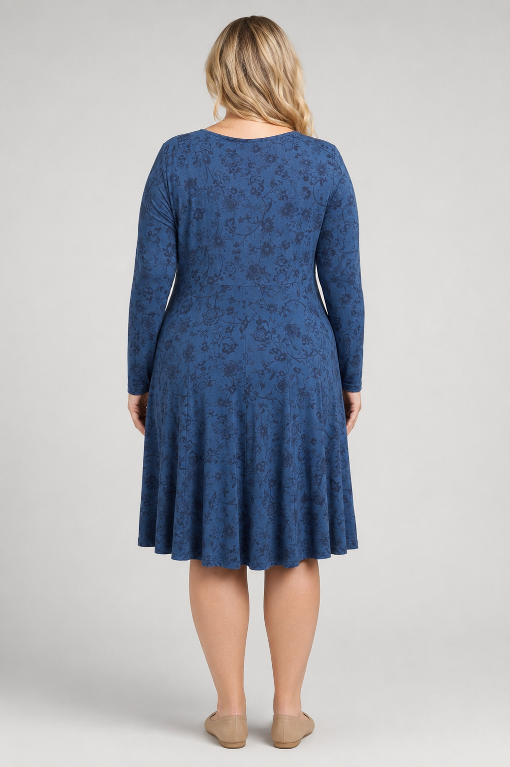Torrid Blue Floral Patttern V-neck Pullover Long Sleeve Dress