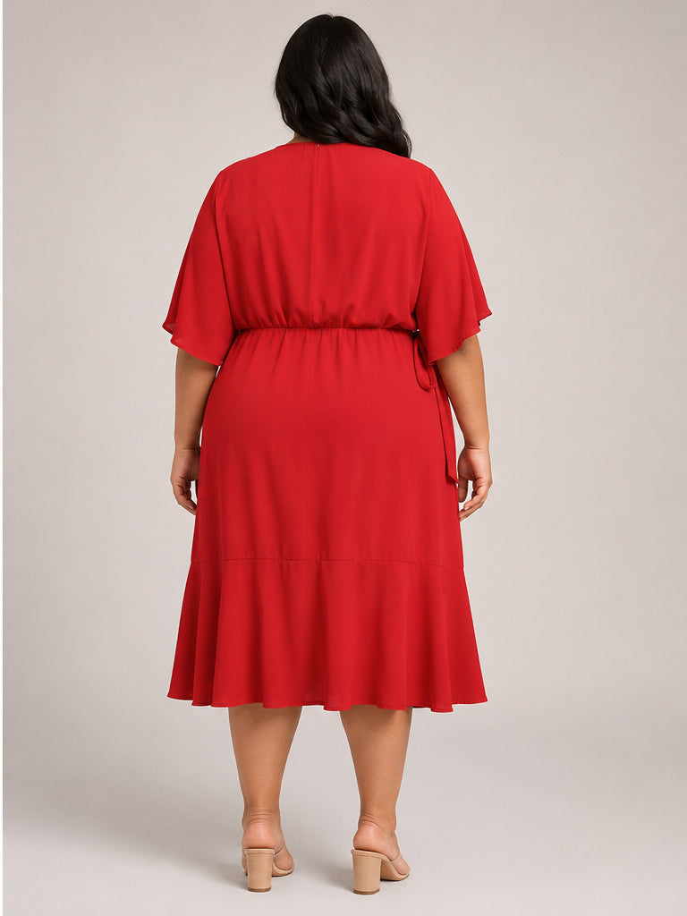 Shein Red Cross Front Belted Mid Dress