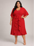 Shein Red Cross Front Belted Mid Dress