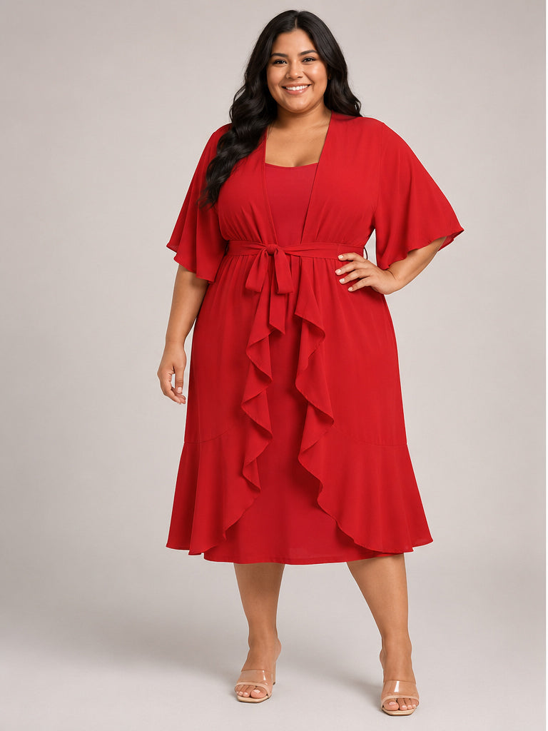 Shein Red Cross Front Belted Mid Dress