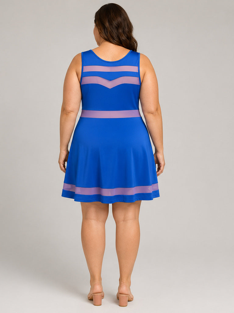 Zeagoo Blue Dress w/ Mesh Accents
