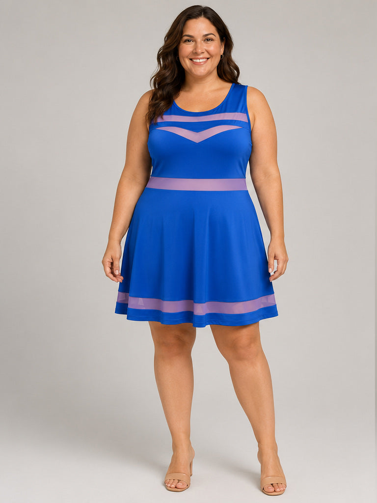 Zeagoo Blue Dress w/ Mesh Accents