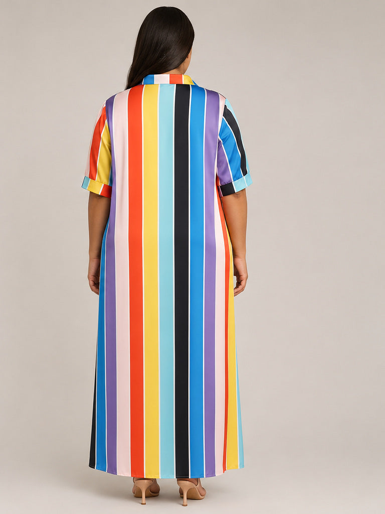 - Rainbow Stripped Button Up Maxi Dress
