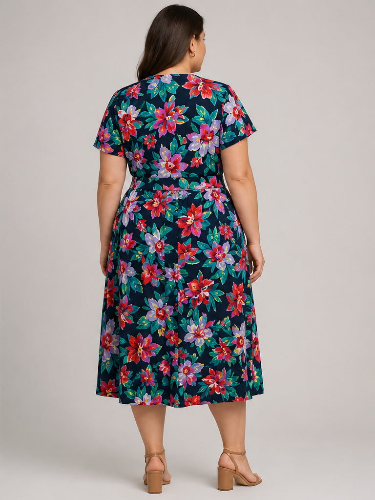 - Black Hawaiian Pattern Long Sleeveless Dress