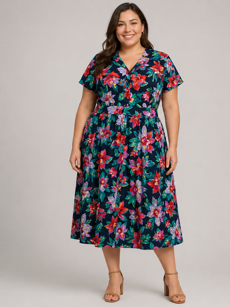 - Black Hawaiian Pattern Long Sleeveless Dress