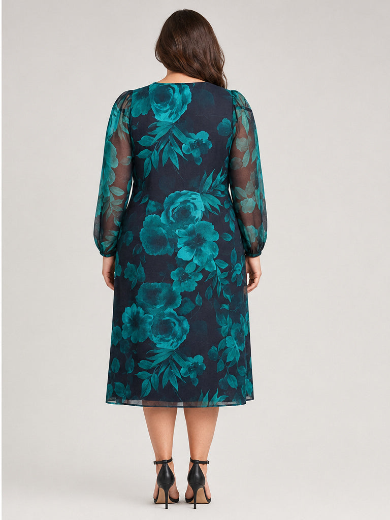 Connected Green and Black Cross Front Deep Neckline Midi Dress