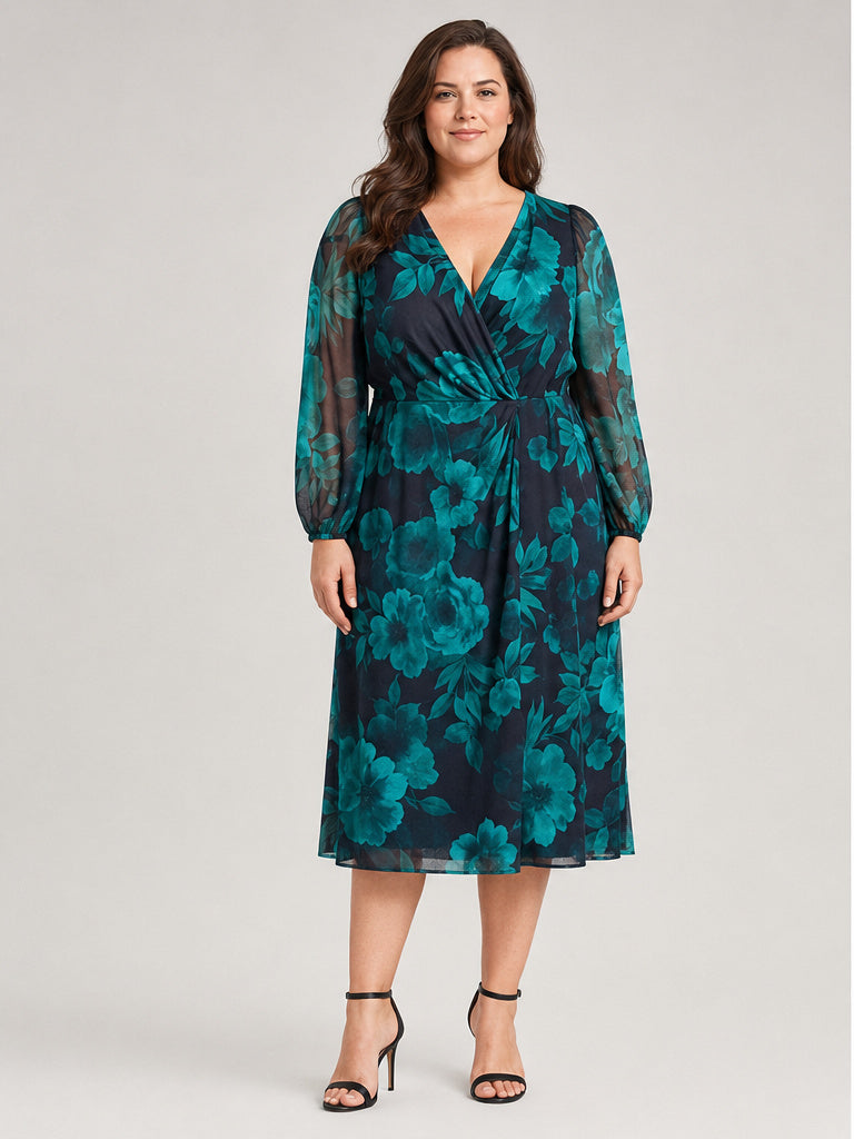 Connected Green and Black Cross Front Deep Neckline Midi Dress