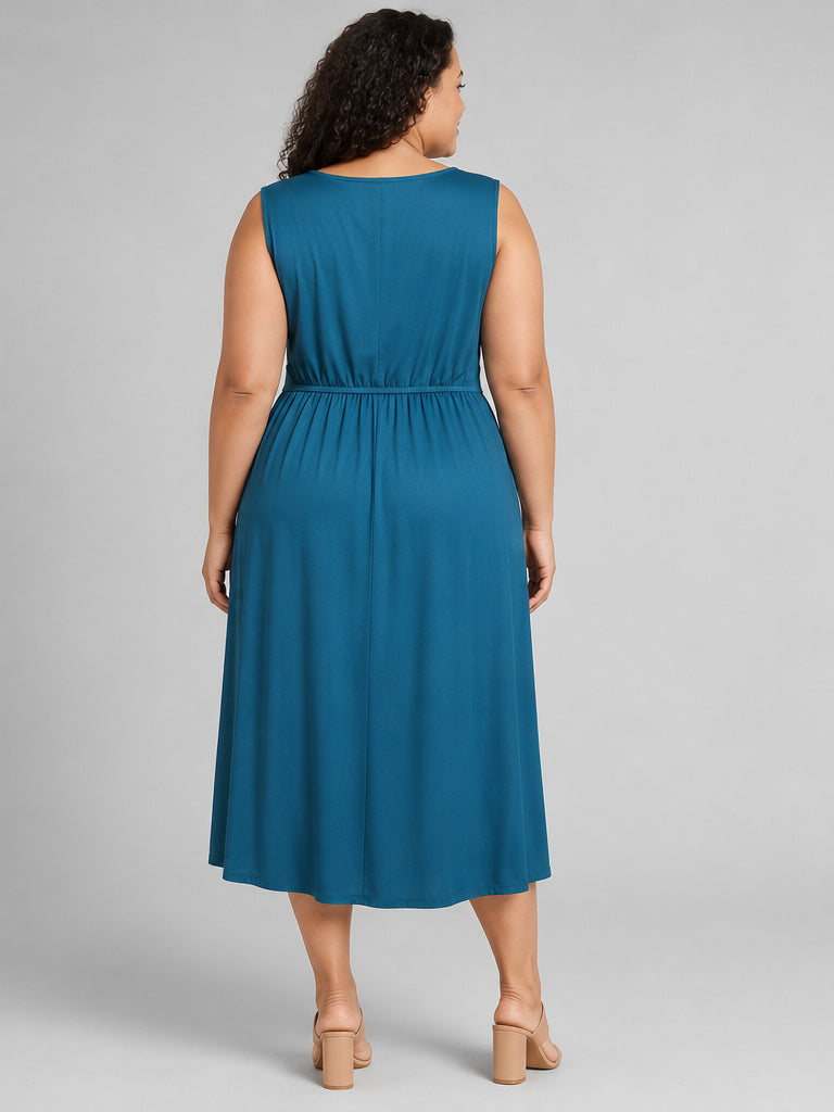 - Turquoise Deep V Sleeveless Dress