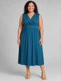 - Turquoise Deep V Sleeveless Dress