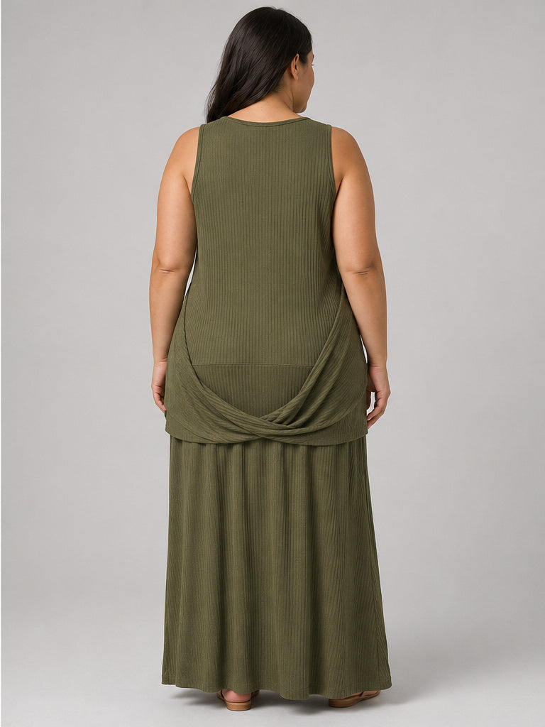 Anthropologie olive green ribbed midi dress