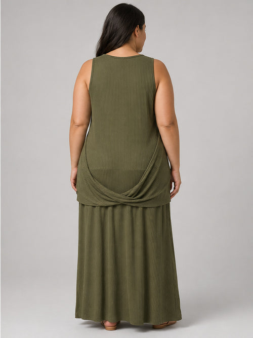 Anthropologie olive green ribbed midi dress