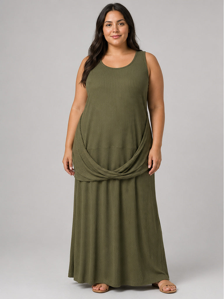 Anthropologie olive green ribbed midi dress