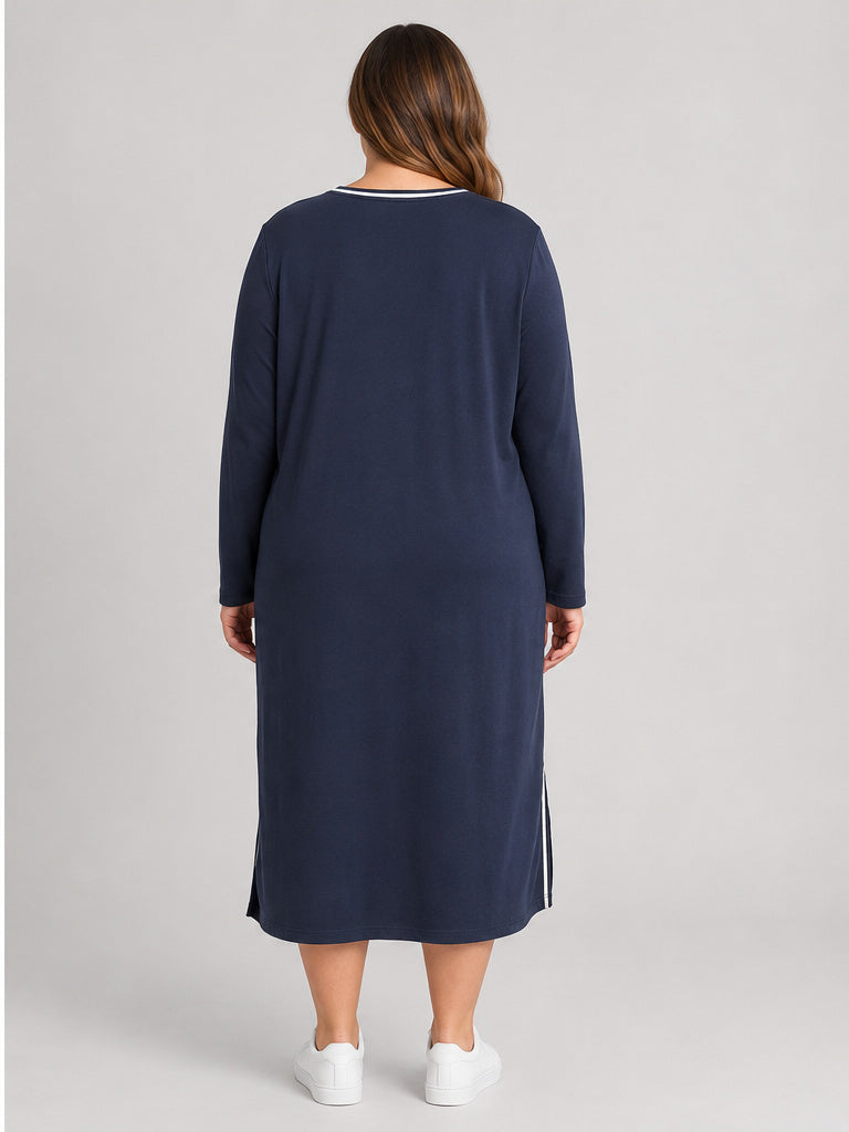 Eddie Bauer Navy Blue Long Sleeve Maxi Cotton Dress