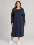 Eddie Bauer Navy Blue Long Sleeve Maxi Cotton Dress