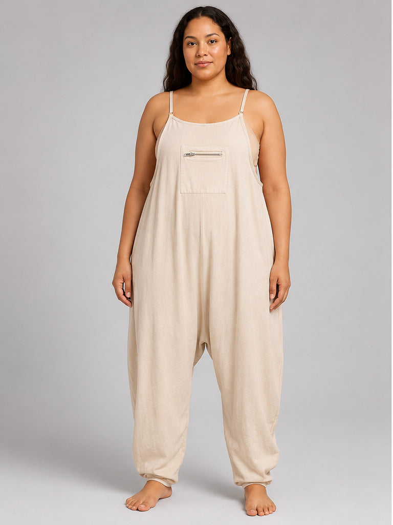 - Tan Zipper Pocket Strapie Overalls