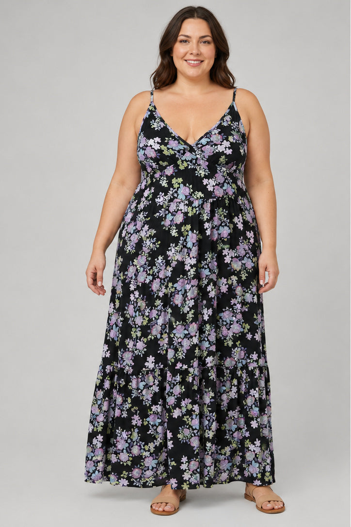 Wild Fable Black Floral Strappy V-neck Dress
